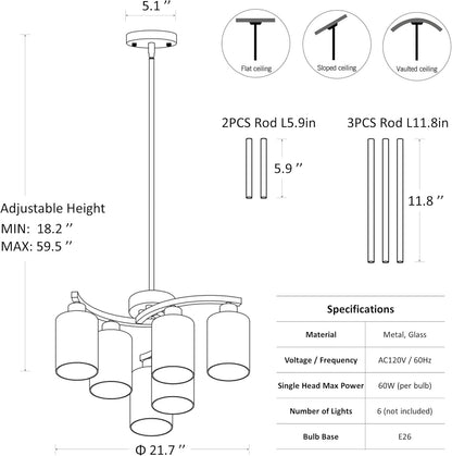 6-Light Modern Farmhouse Chandelier – Black