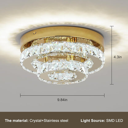 Gold Crystal Chandelier Flush Mount Ceiling Light – 9.8" LED Surface Mount