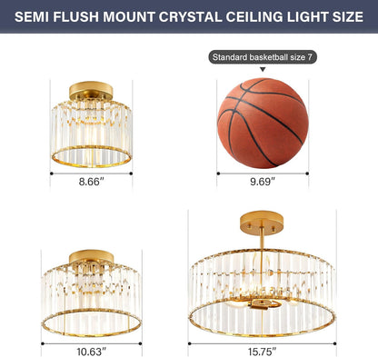 Gold Crystal Semi Flush Ceiling Light – 8.66"