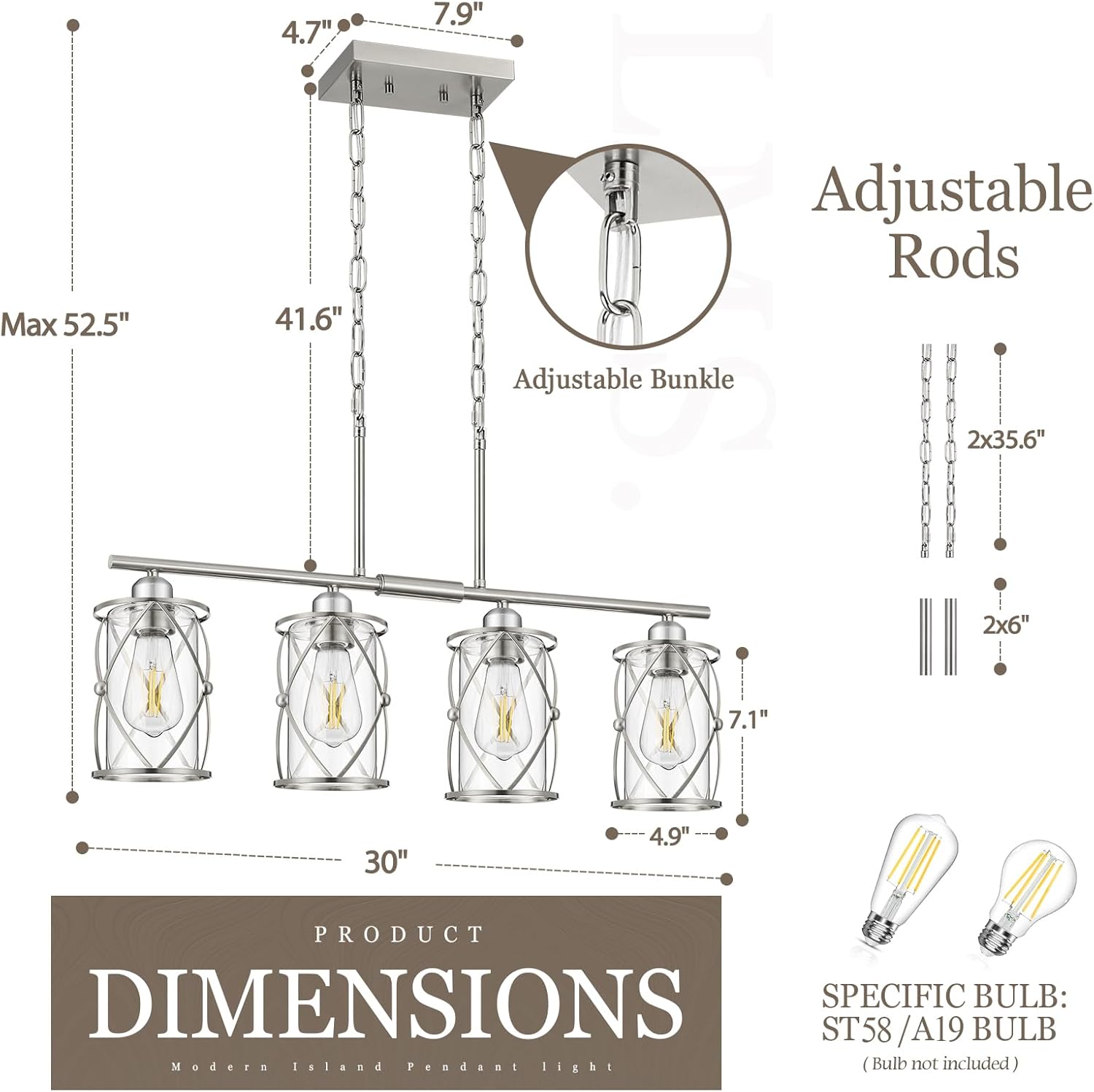 4-Light Brushed Nickel Island Chandelier