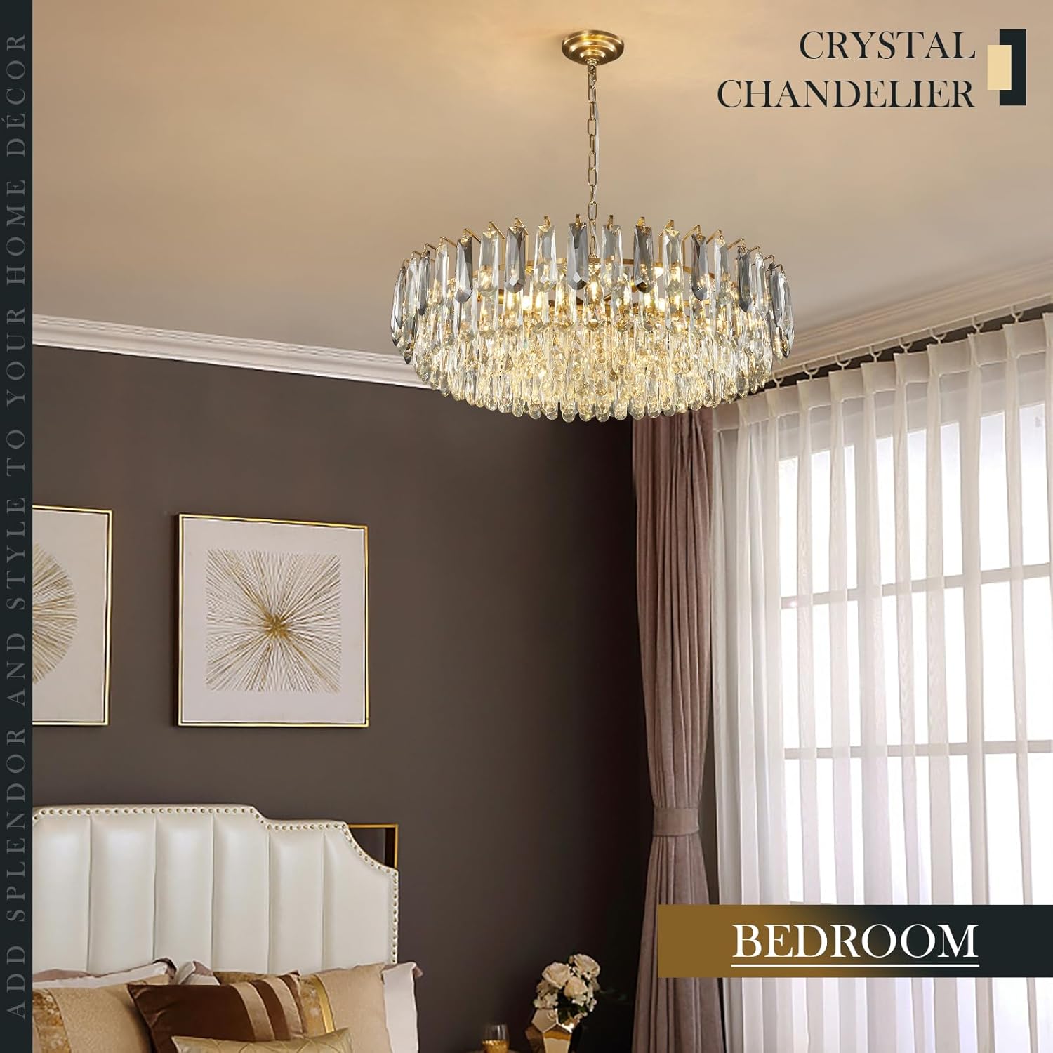 31.5" Gold 3-Tier Crystal Chandelier, 12-Light