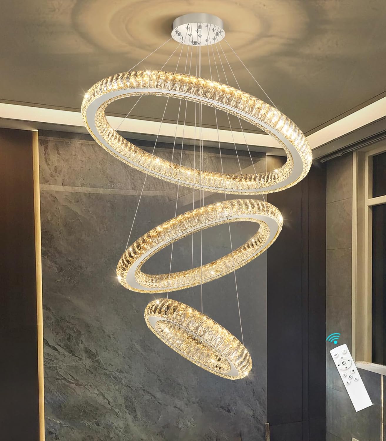 Modern 3-Ring Crystal LED Chandelier
