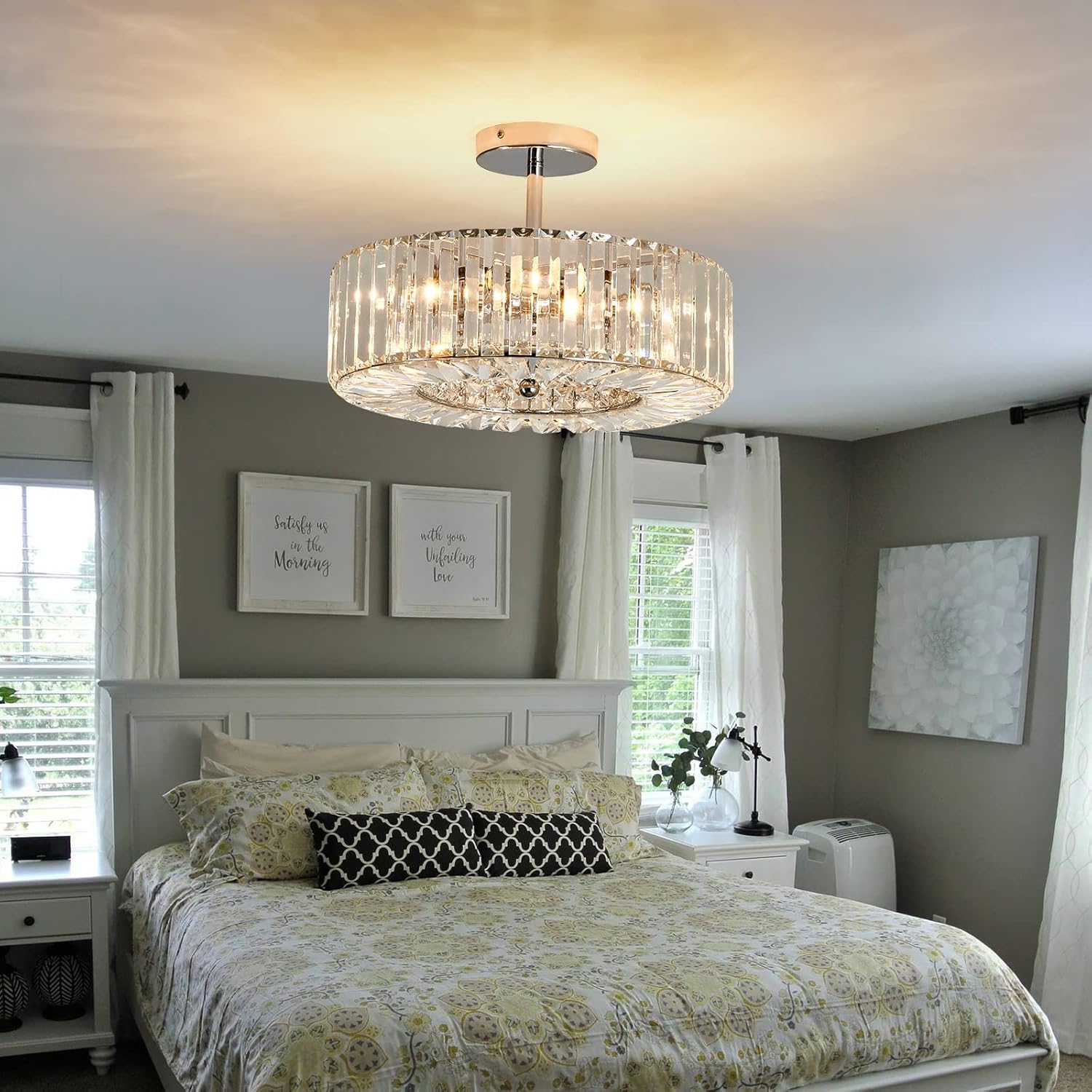 4-Light Chrome Crystal Semi-Flush Mount Chandelier