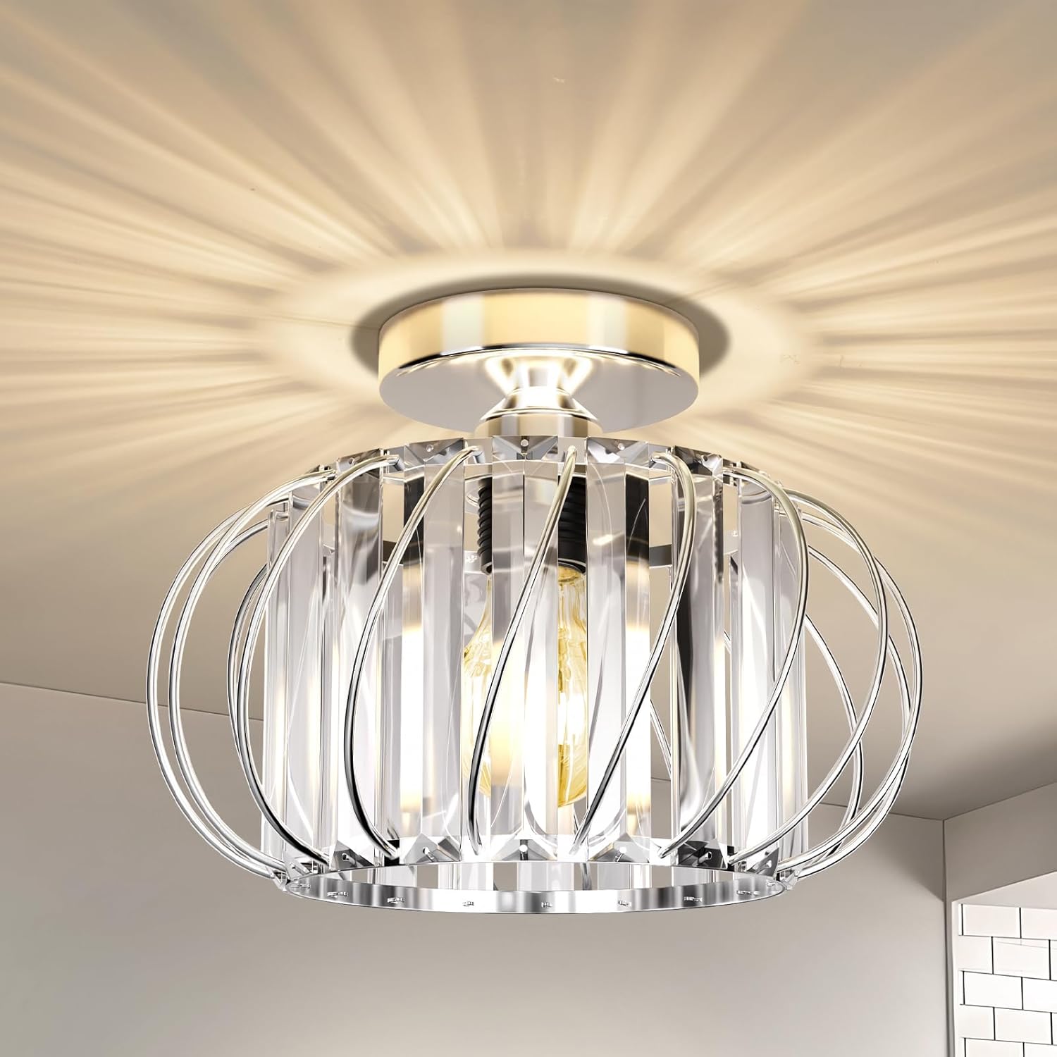 Crystal Chrome Semi Flush Mount Chandelier