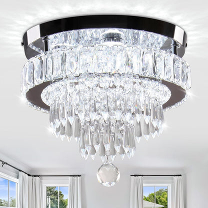 11.8" Modern LED Crystal Chandelier – Flush Mount with K9 Crystals