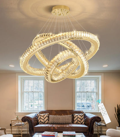 Modern 3-Ring Crystal LED Chandelier