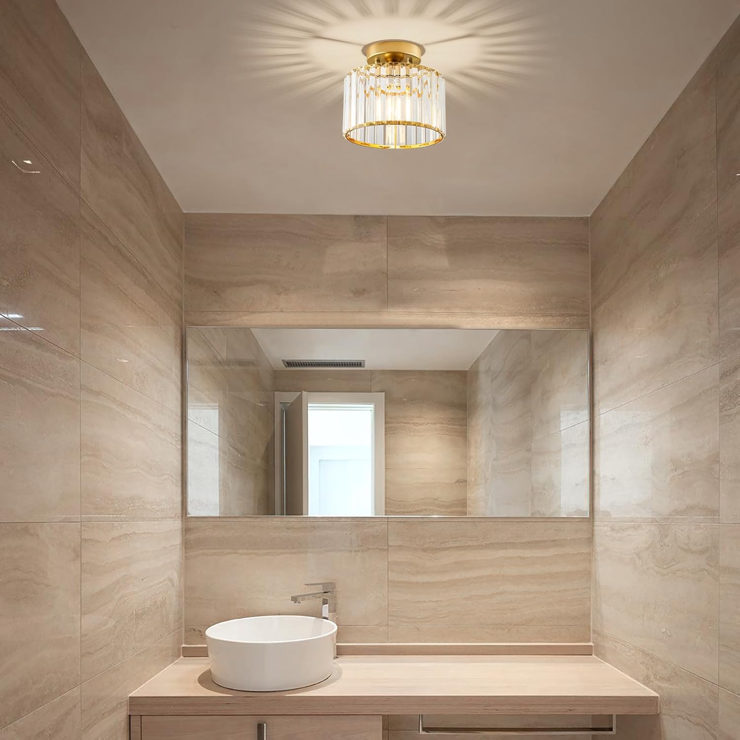 Gold Crystal Semi Flush Ceiling Light – 8.66"