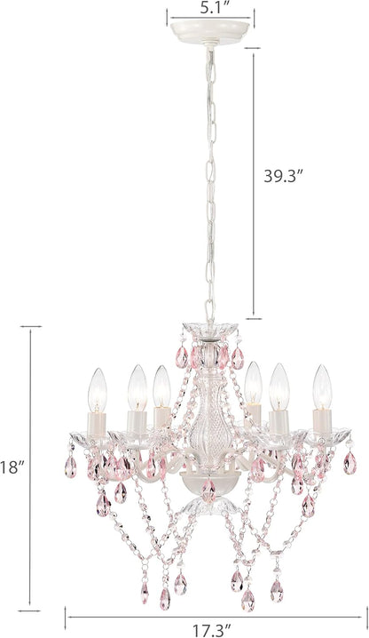 White & Pink Crystal Candle Chandelier – 6-Light