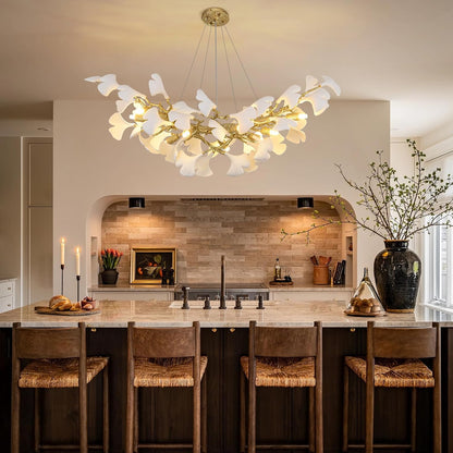Gold Tree Branch Ginkgo Leaf Chandelier 36"