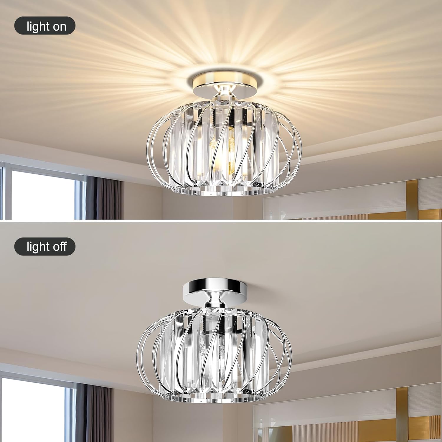 Crystal Chrome Semi Flush Mount Chandelier
