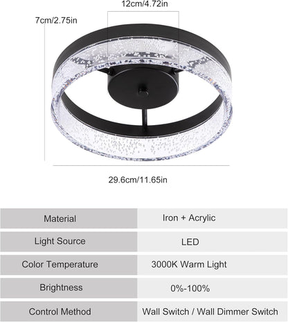 11.65" Modern Black LED Flush Mount Ceiling Light