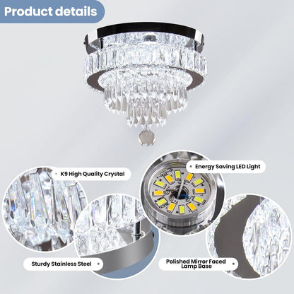 11.8" Modern LED Crystal Chandelier – Flush Mount with K9 Crystals