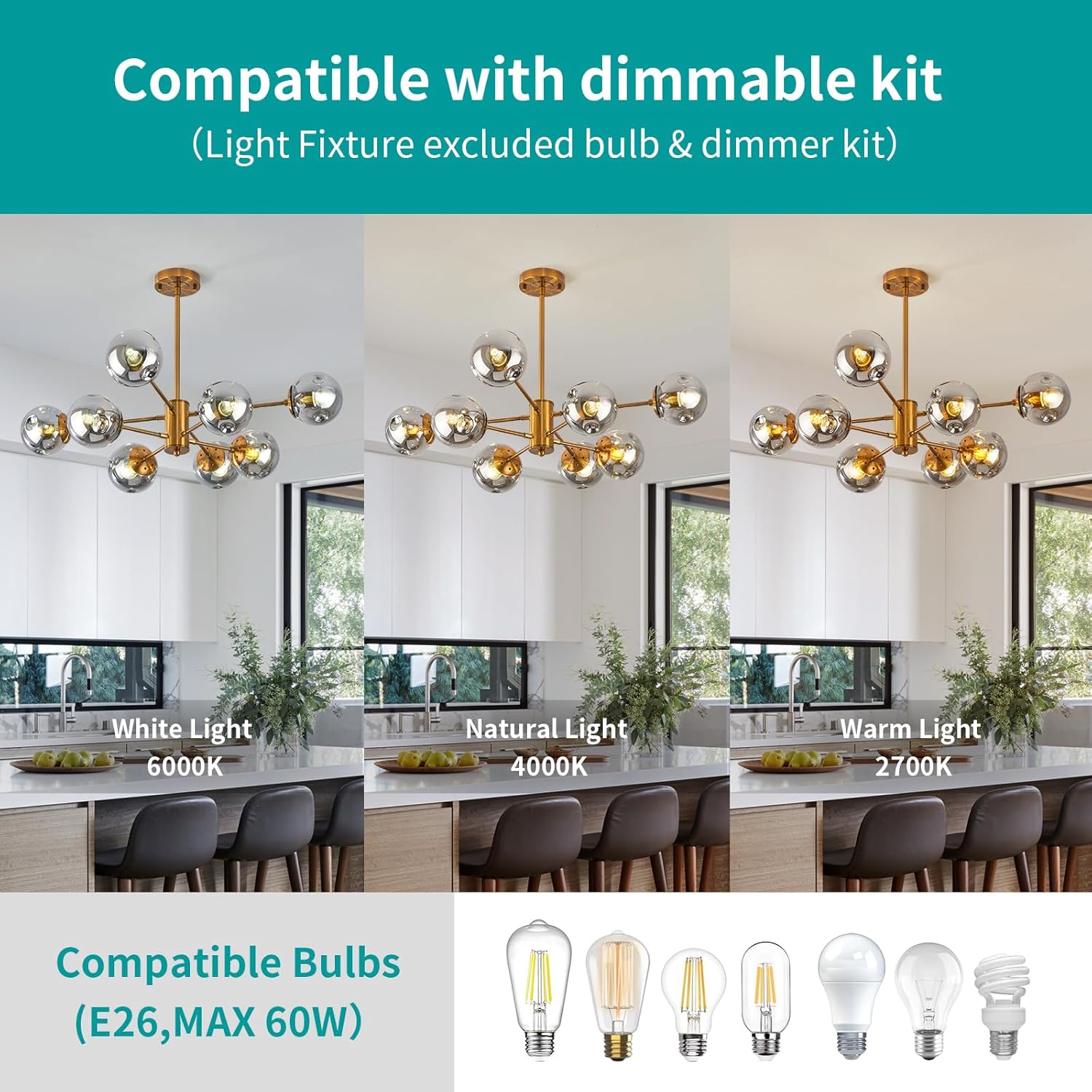 8-Light Gold Sputnik Chandelier – Glass Globes