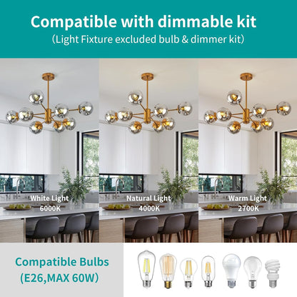 8-Light Gold Sputnik Chandelier – Glass Globes