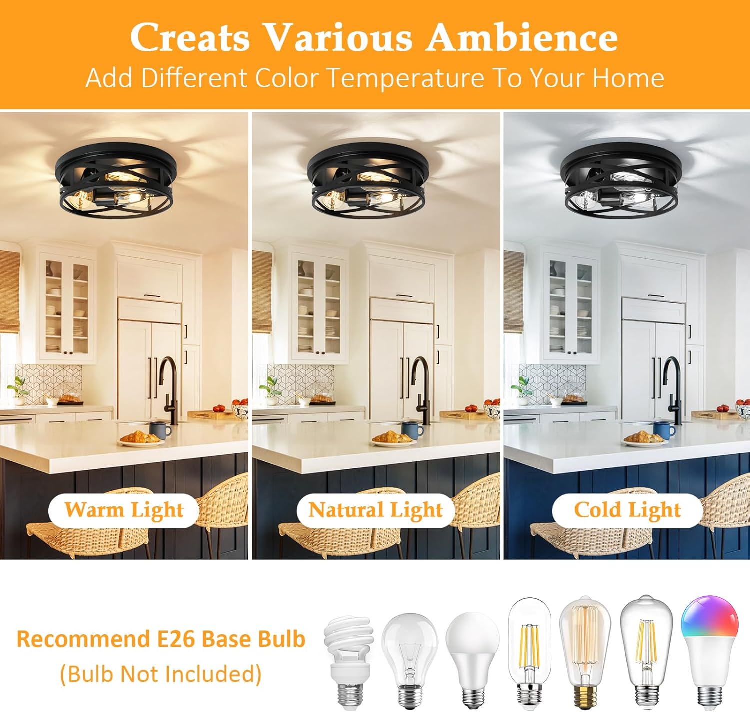 3-Light Farmhouse Ceiling Lights – 2-Pack, E26