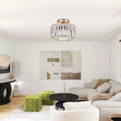 Gold Crystal Semi Flush Ceiling Light Fixture