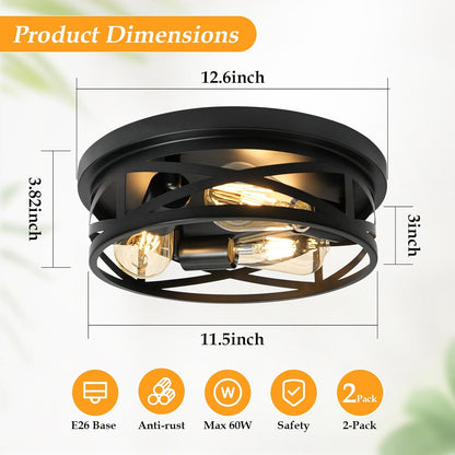 3-Light Farmhouse Ceiling Lights – 2-Pack, E26