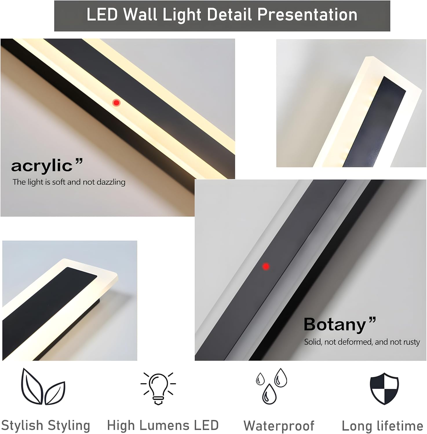 2-Pack 31.5" Outdoor LED Wall Lights, Black
