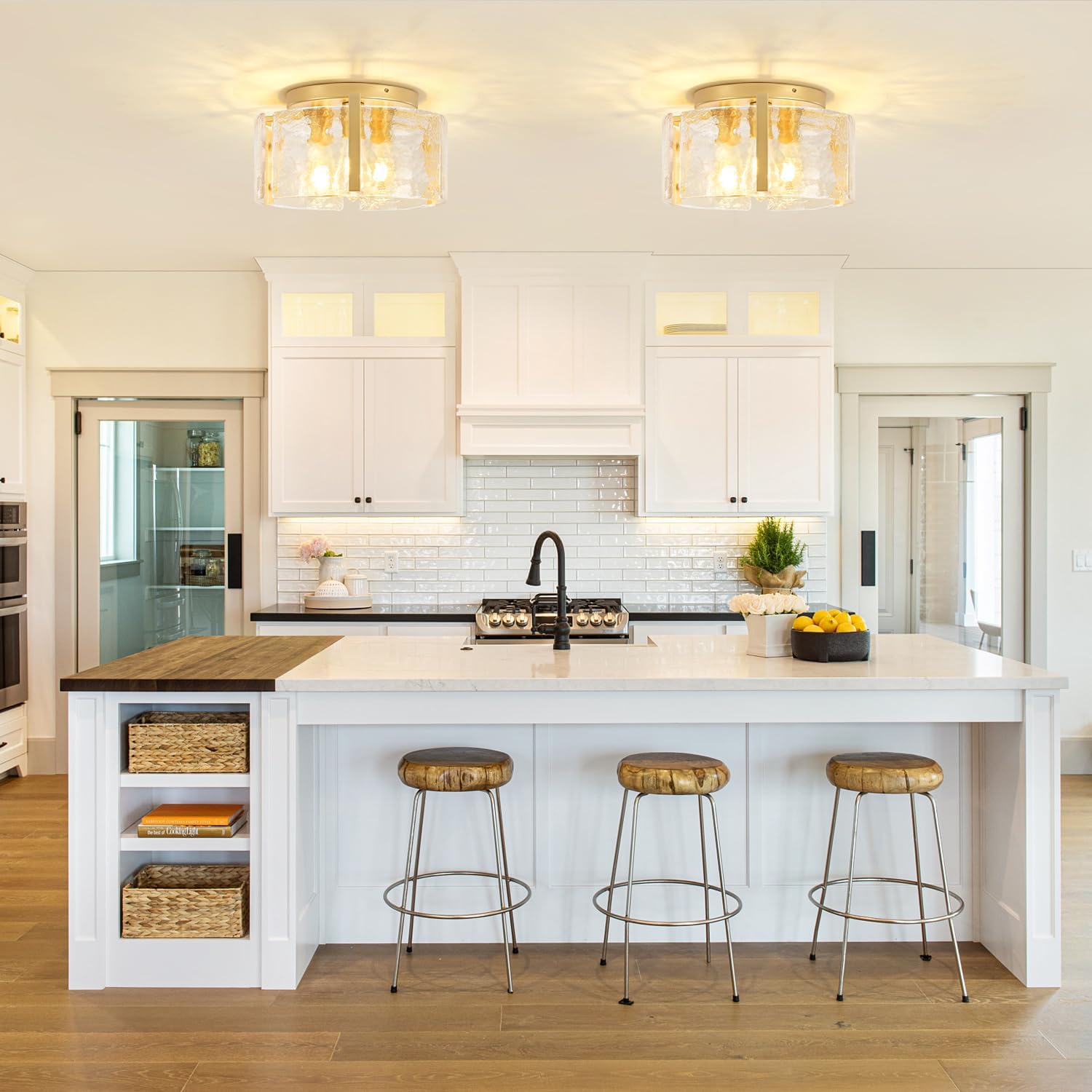 15" Gold Semi Flush Ceiling Light – 3-Light