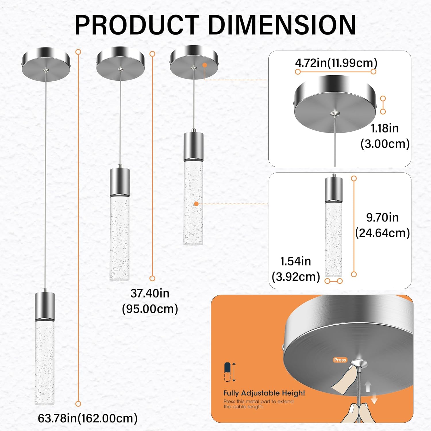 3-Pack Modern LED Pendant Lights – 6500K Crystal Bubble Design