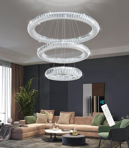 Modern 3-Ring Crystal LED Chandelier