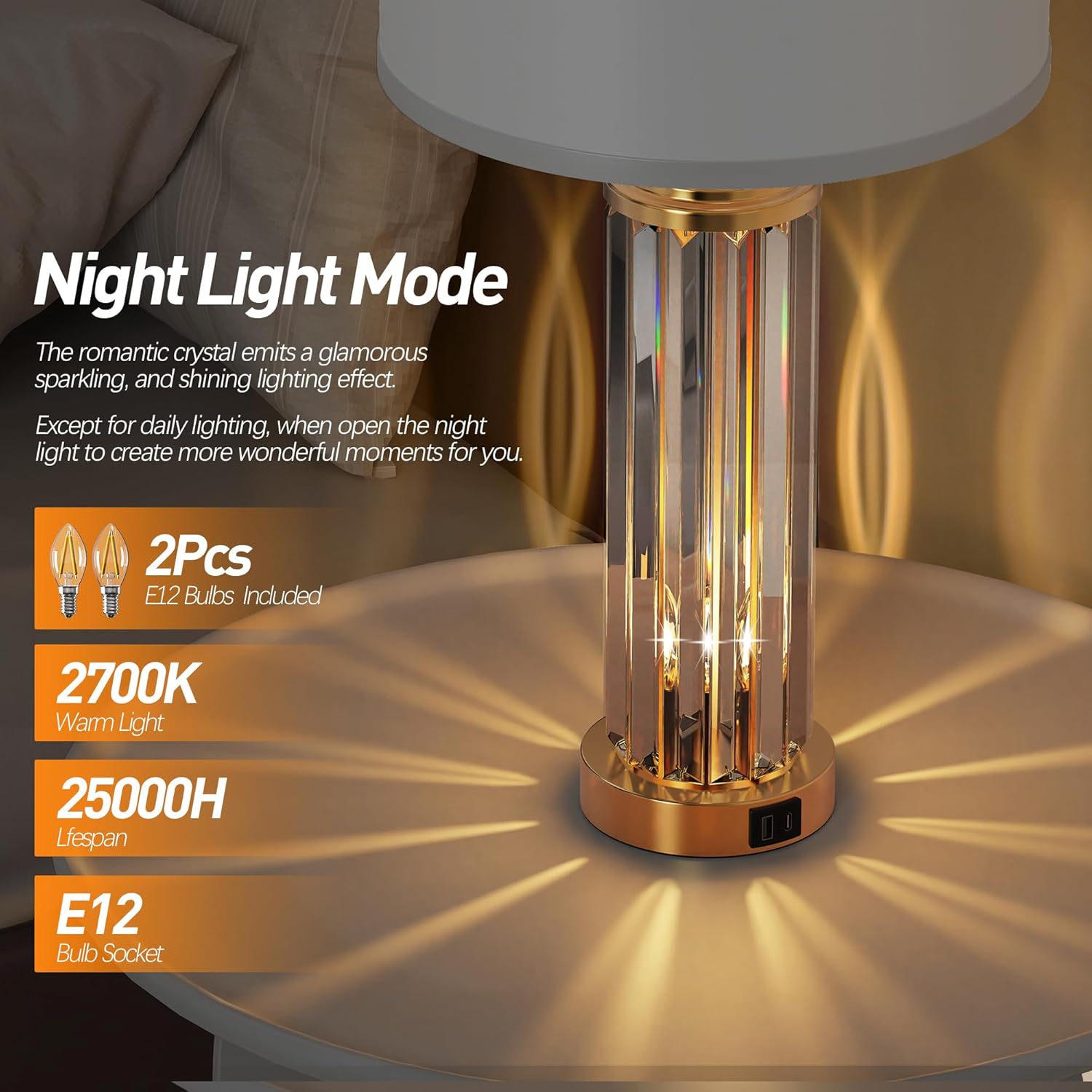 Gold USB Table Lamps Set of 2 – Nightlight LED