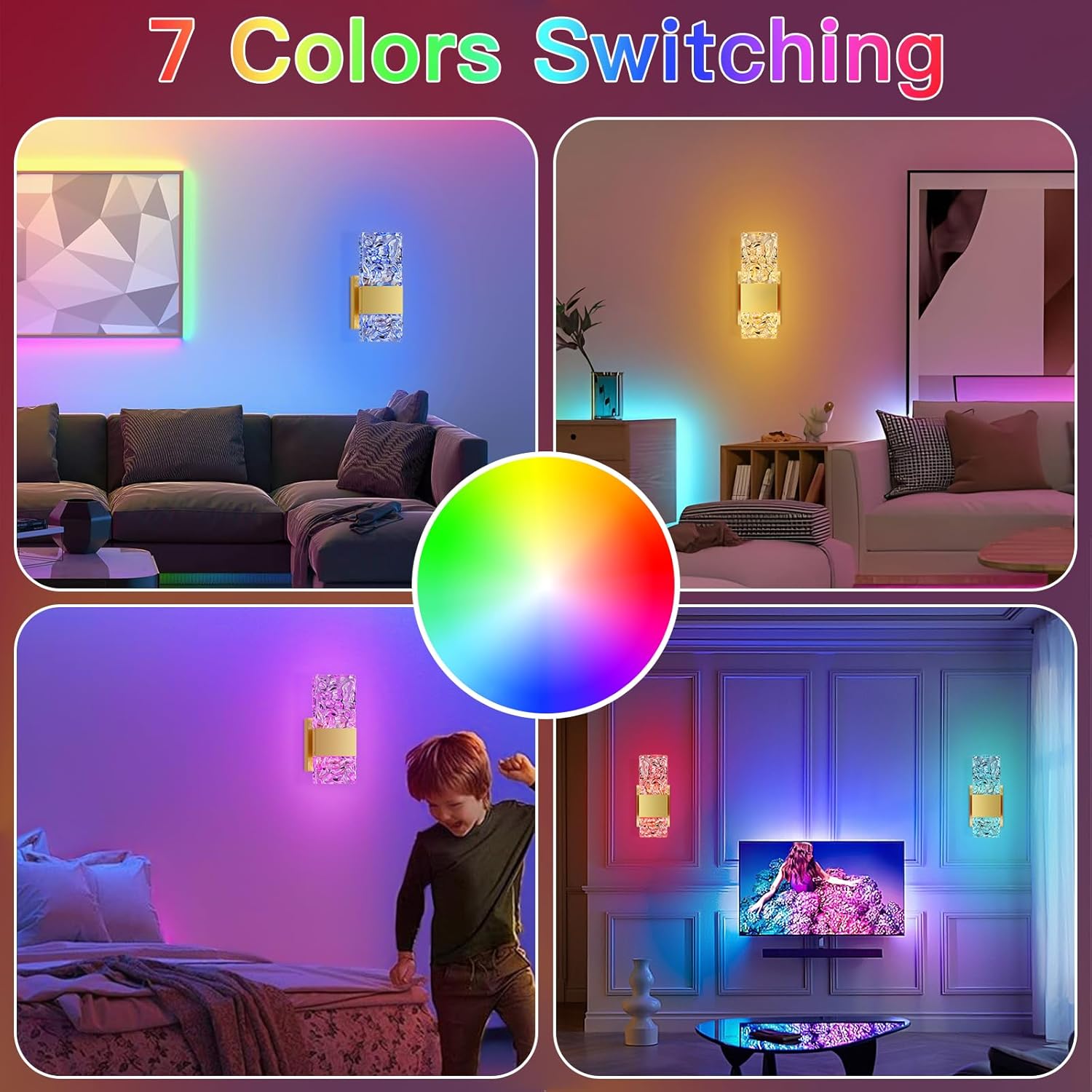 Set of 2 RGB Dimmable LED Wall Sconces with Remote