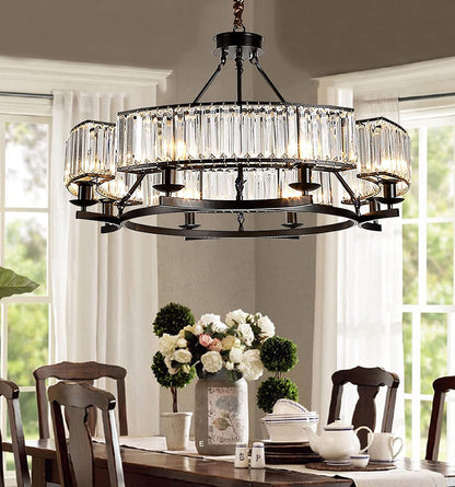 Farmhouse Crystal Chandelier – Black Pendant with K9 Crystals