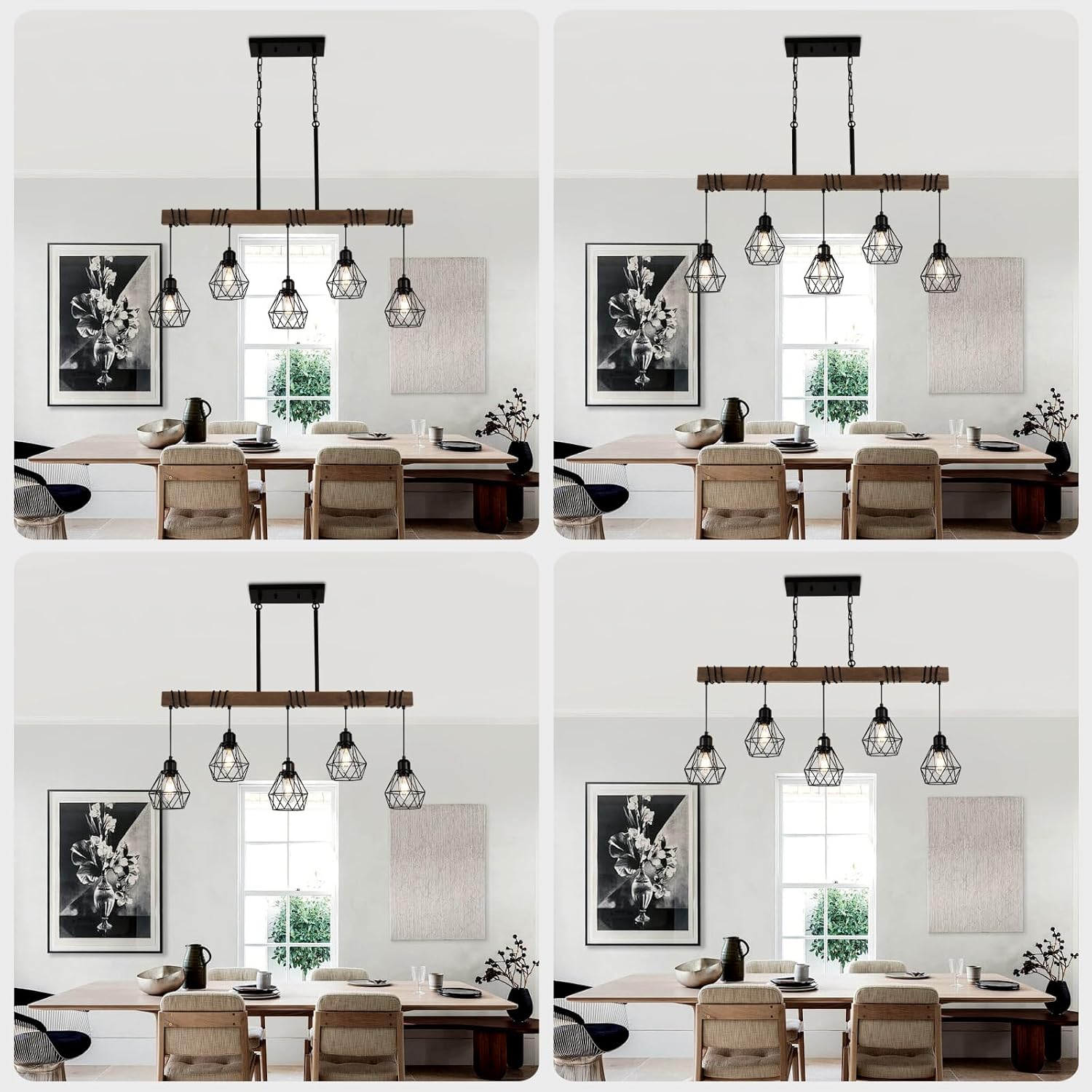 5-Light Farmhouse Wood & Metal Kitchen Chandelier – Black Finish
