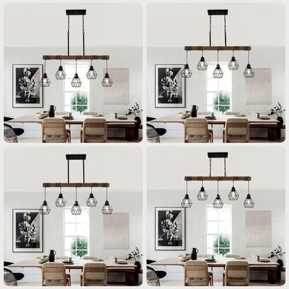 5-Light Farmhouse Wood & Metal Kitchen Chandelier – Black Finish