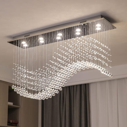Gold Wave Crystal Chandelier 8-Light Rectangle
