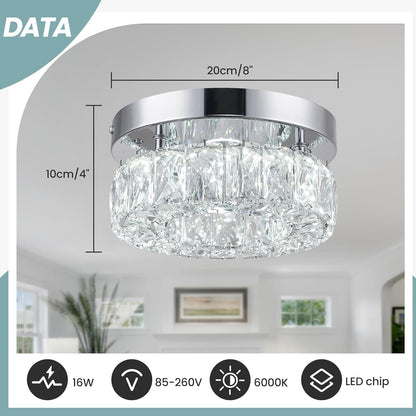 7.9" LED Crystal Flush Mount Light – 16W Cool White