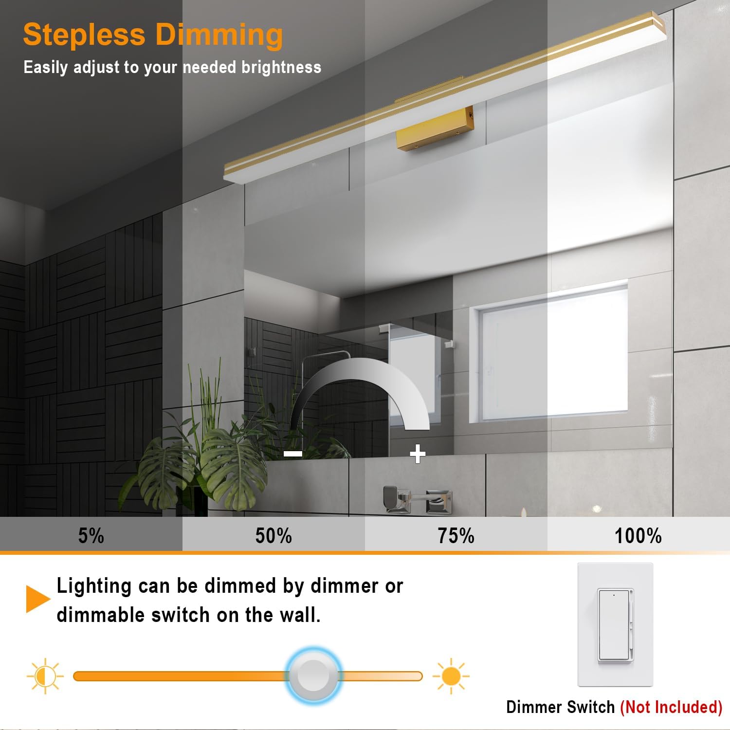 48" LED Gold Vanity Light – Dimmable & Modern