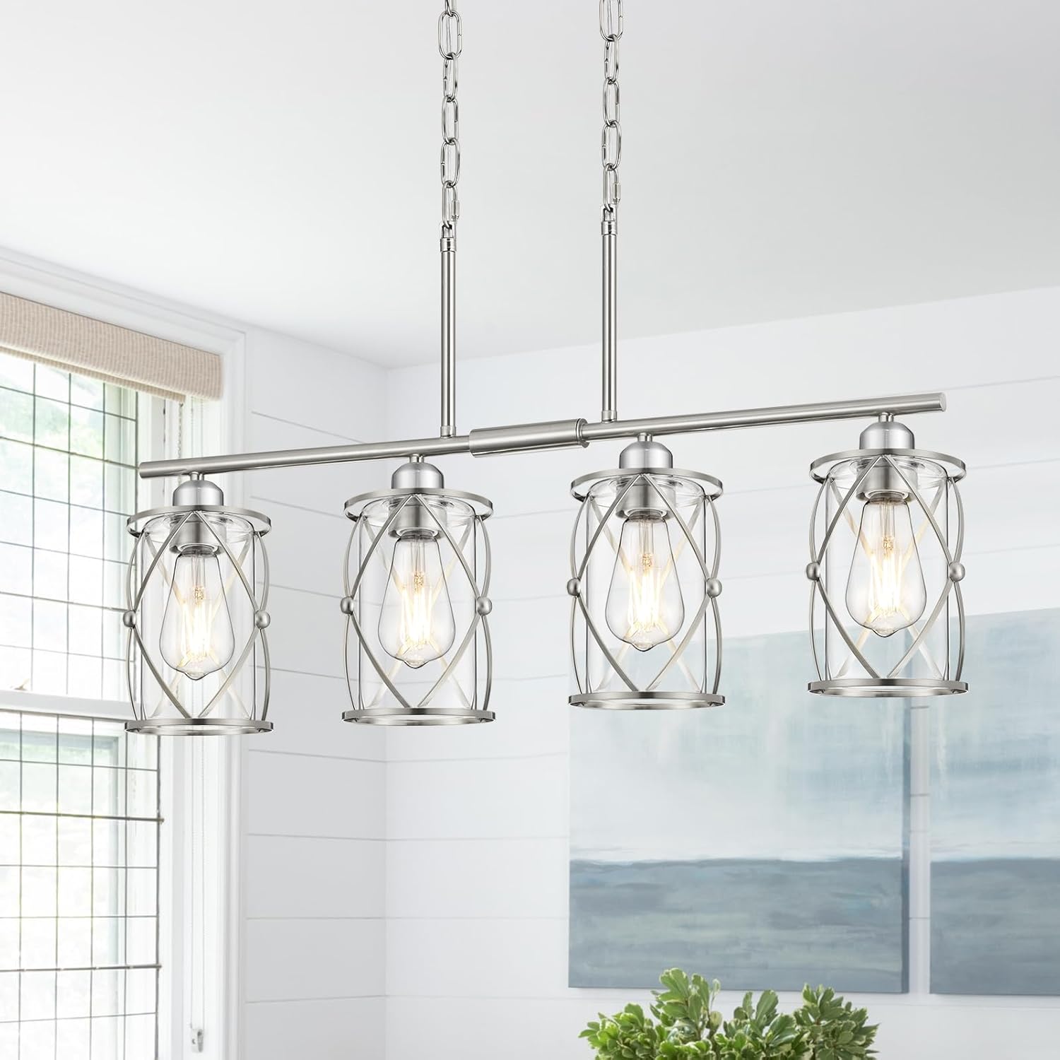 4-Light Brushed Nickel Island Chandelier