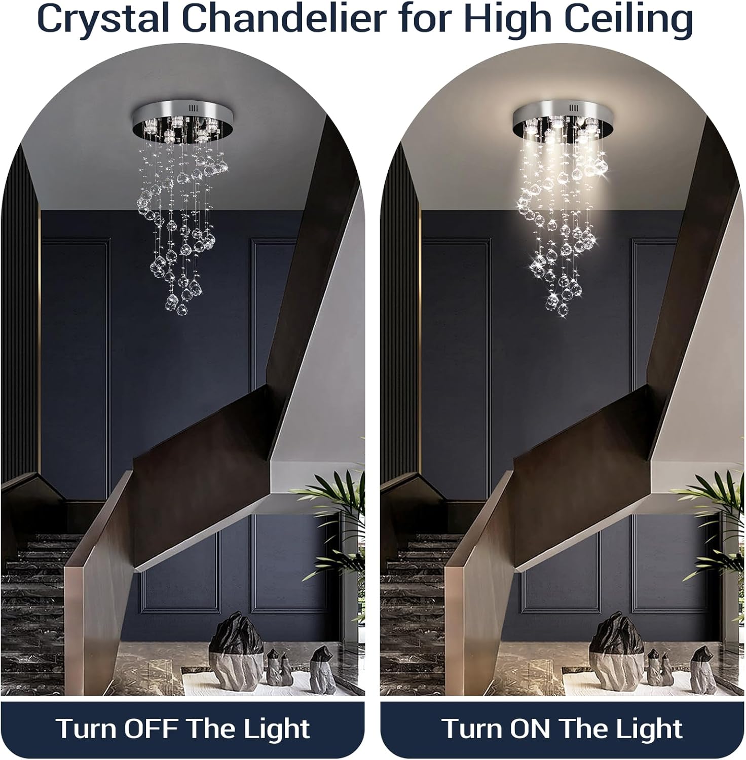 Spiral Crystal Chandelier – Modern Raindrop Flush Mount, 5 Lights
