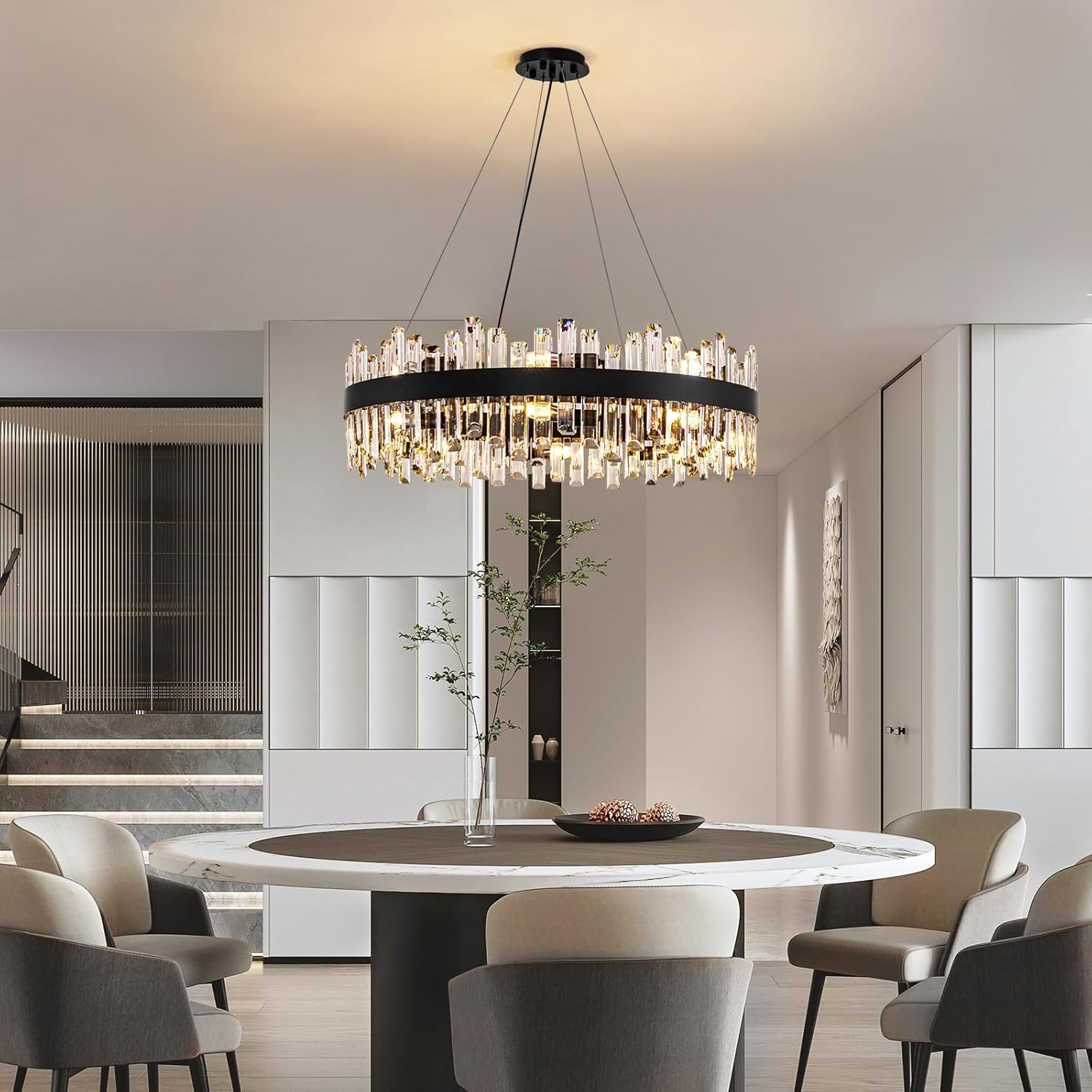 31.5" 2-Tier Modern Black Crystal Raindrop Chandelier