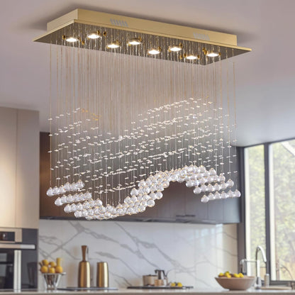 Gold Wave Crystal Chandelier 8-Light Rectangle