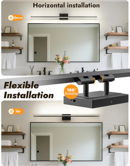 48" Black LED Vanity Light – 5CCT, Dimmable