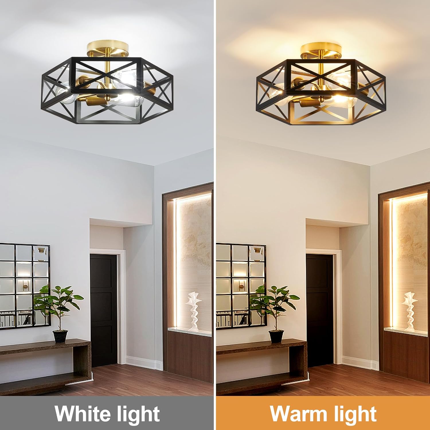 Modern 3-Light Black Gold Ceiling Fixture
