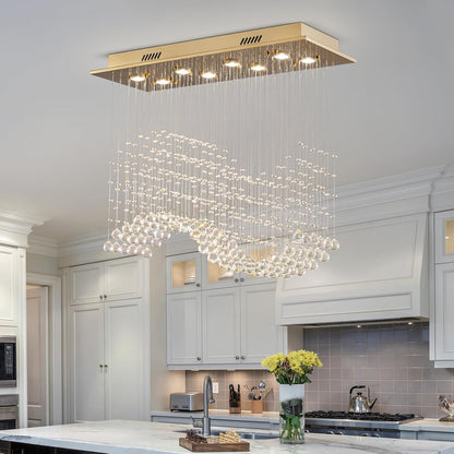 Gold Wave Crystal Chandelier 8-Light Rectangle