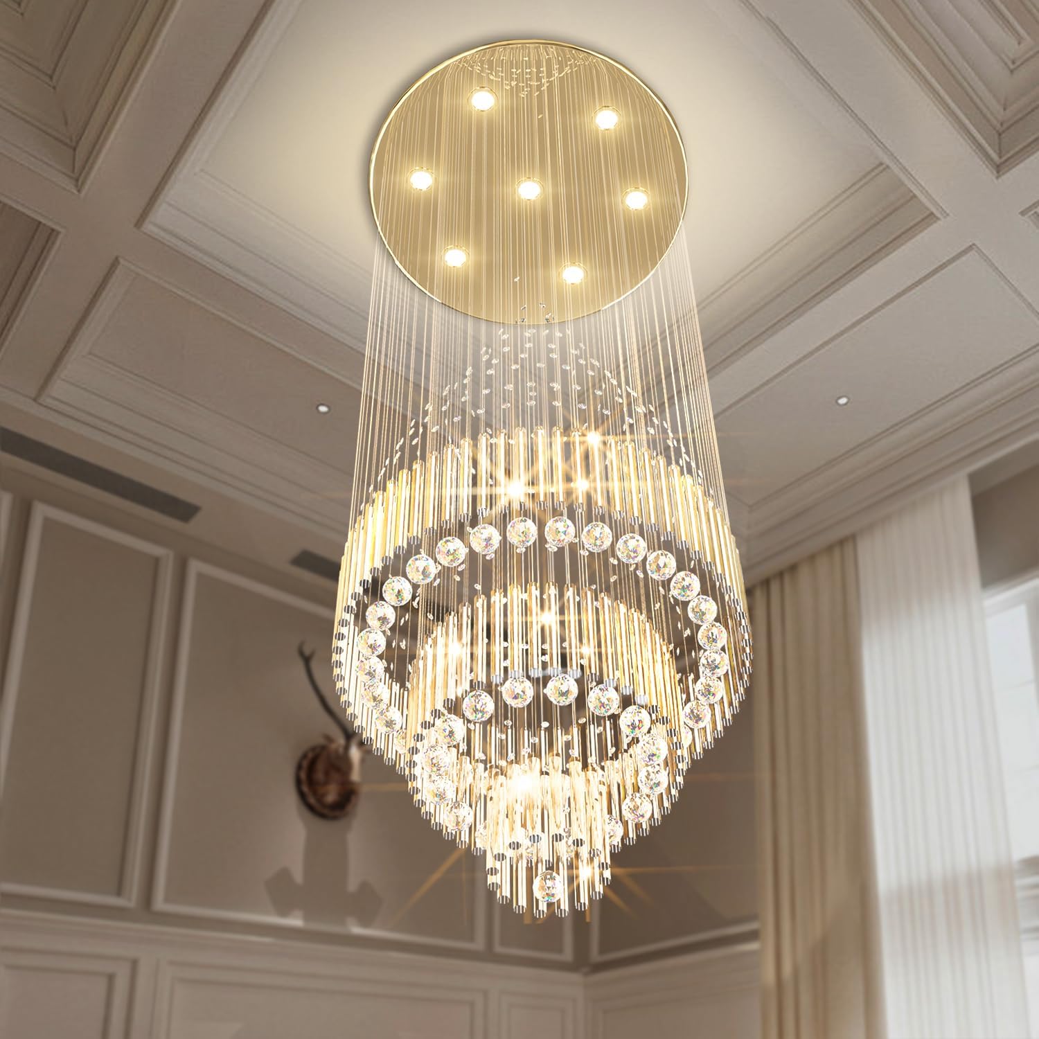 D24"×H86" Modern Raindrop Crystal Foyer Chandelier