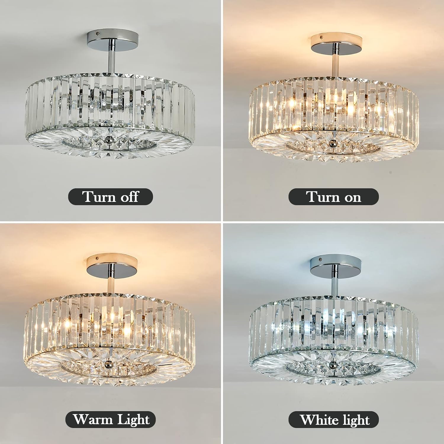 4-Light Chrome Crystal Semi-Flush Mount Chandelier