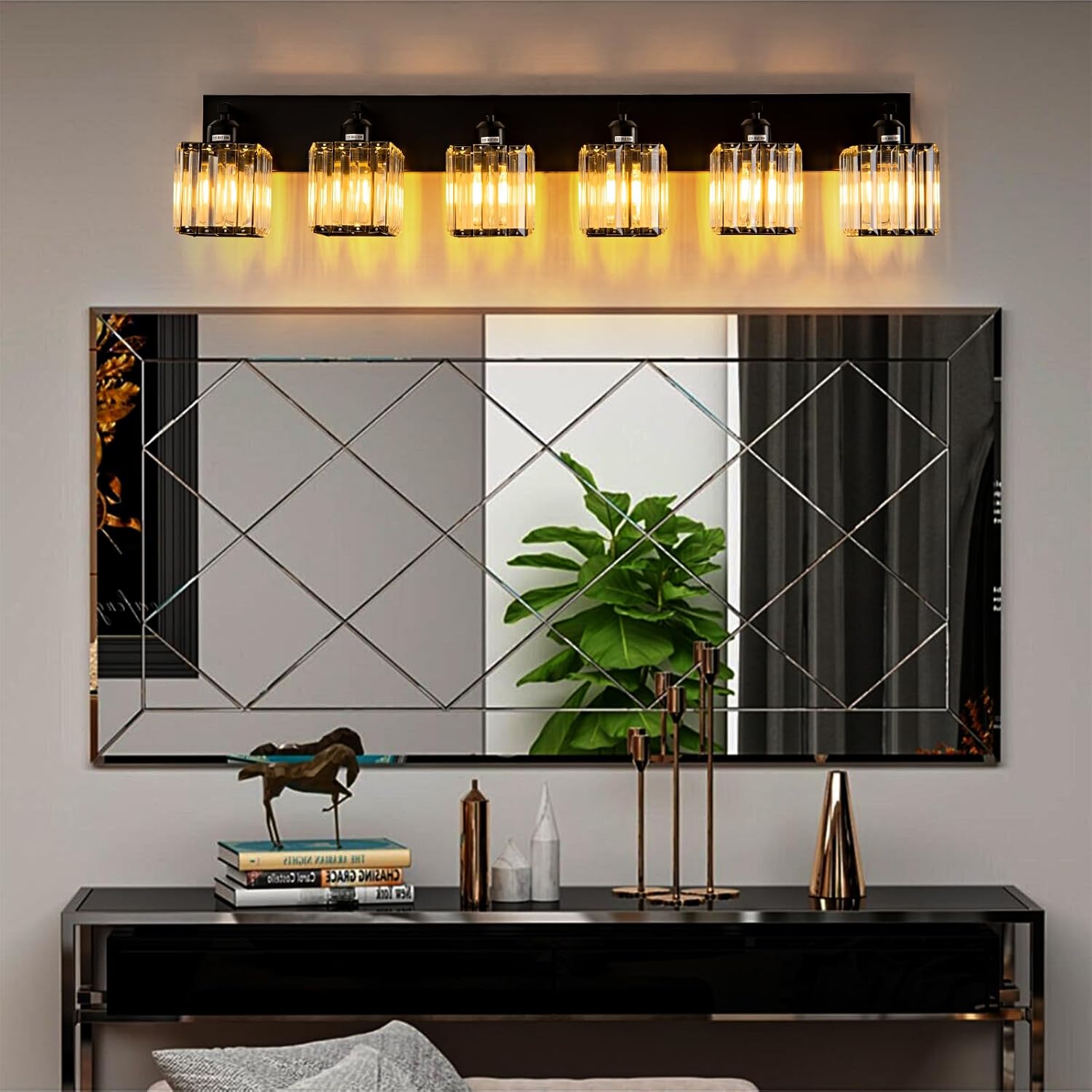 6-Light Black Crystal Vanity Light – Modern