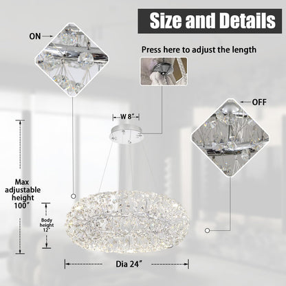 24" Firework Crystal Round Chandelier Chrome