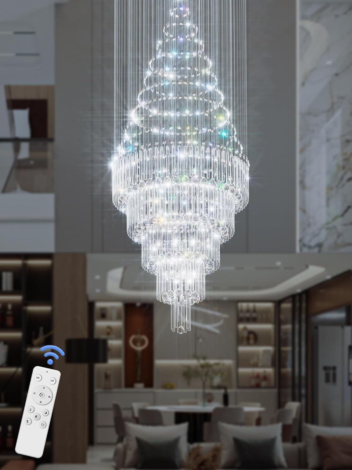 D24"×H86" Modern Raindrop Crystal Foyer Chandelier
