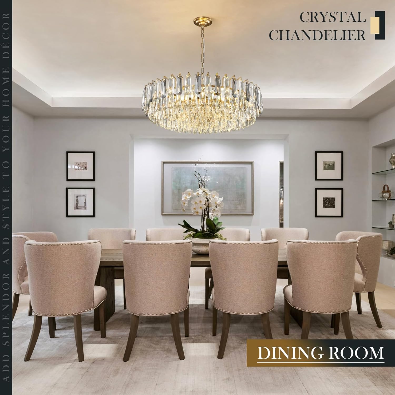 31.5" Gold 3-Tier Crystal Chandelier, 12-Light