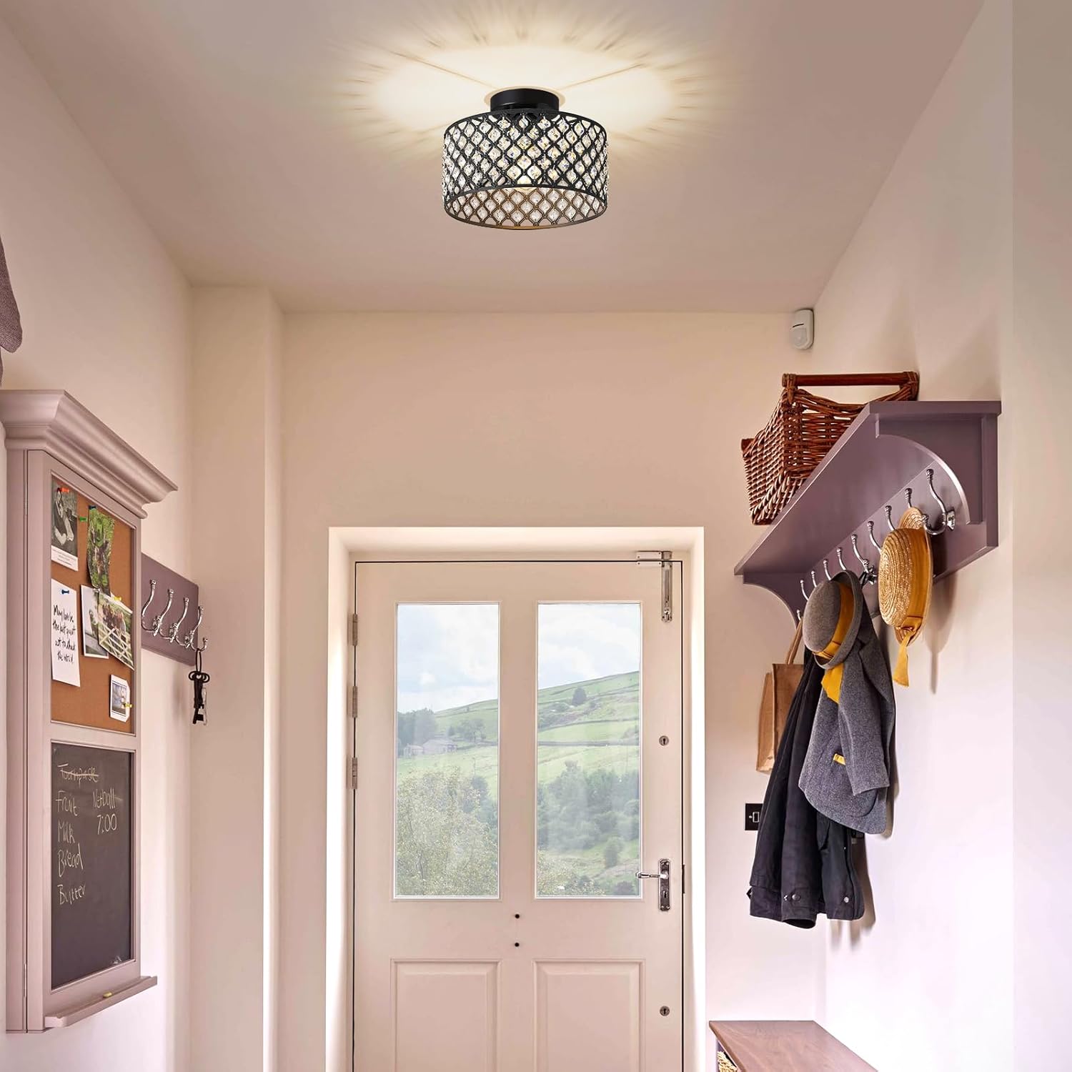 Black Crystal Ceiling Light – 11.2" Round Fixture