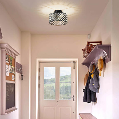 Black Crystal Ceiling Light – 11.2" Round Fixture