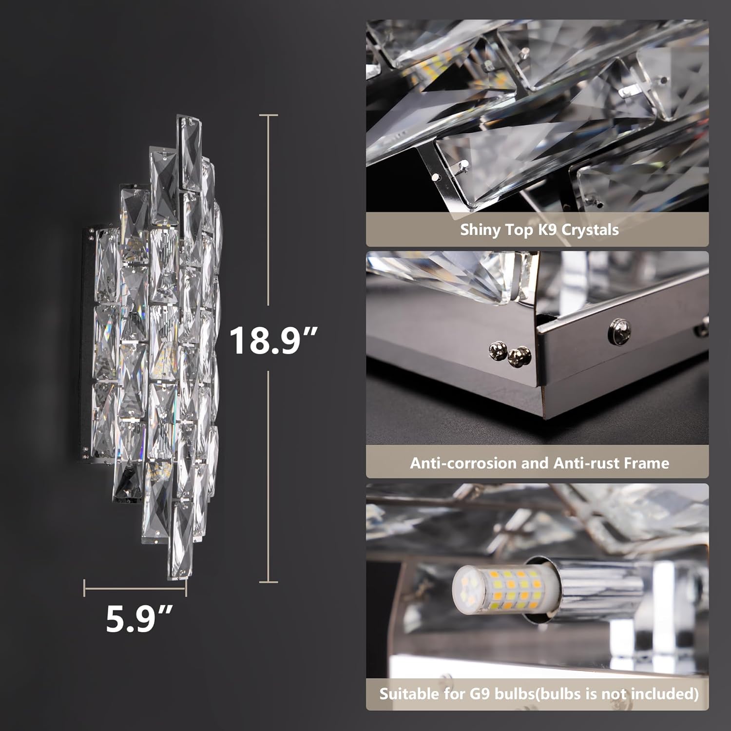 Modern Crystal Chrome Wall Sconce Light