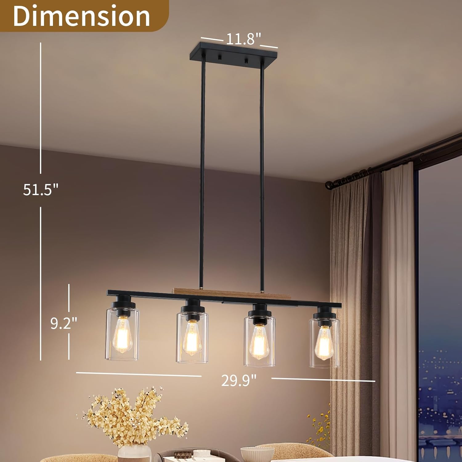 Farmhouse 4-Light Kitchen Island Lighting – Modern Wood Chandelier